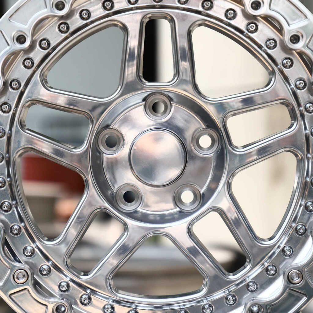 Tesla Model 3 wheels – Polished 5 Split-Spoke, lip and barrel detail