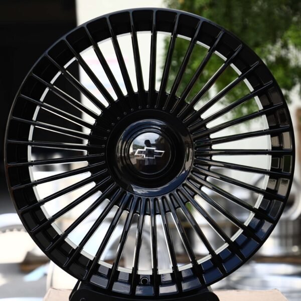 Chevrolet Camaro wheels – Gloss Black Multi-Spoke Floating Cap (Chevrolet OEM-Style), front view