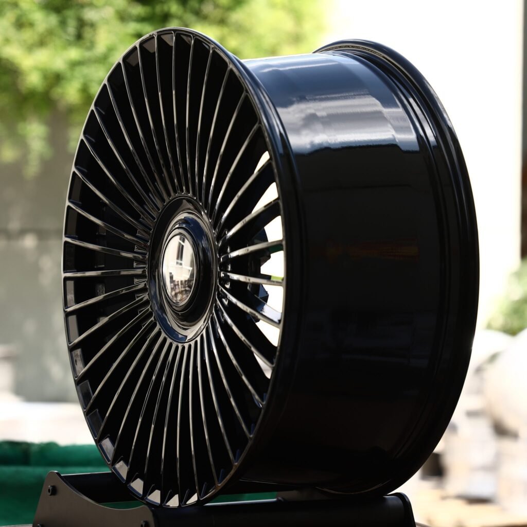 Chevrolet Corvette wheels – Gloss Black Multi-Spoke Floating Cap (Chevrolet OEM-Style), angled view