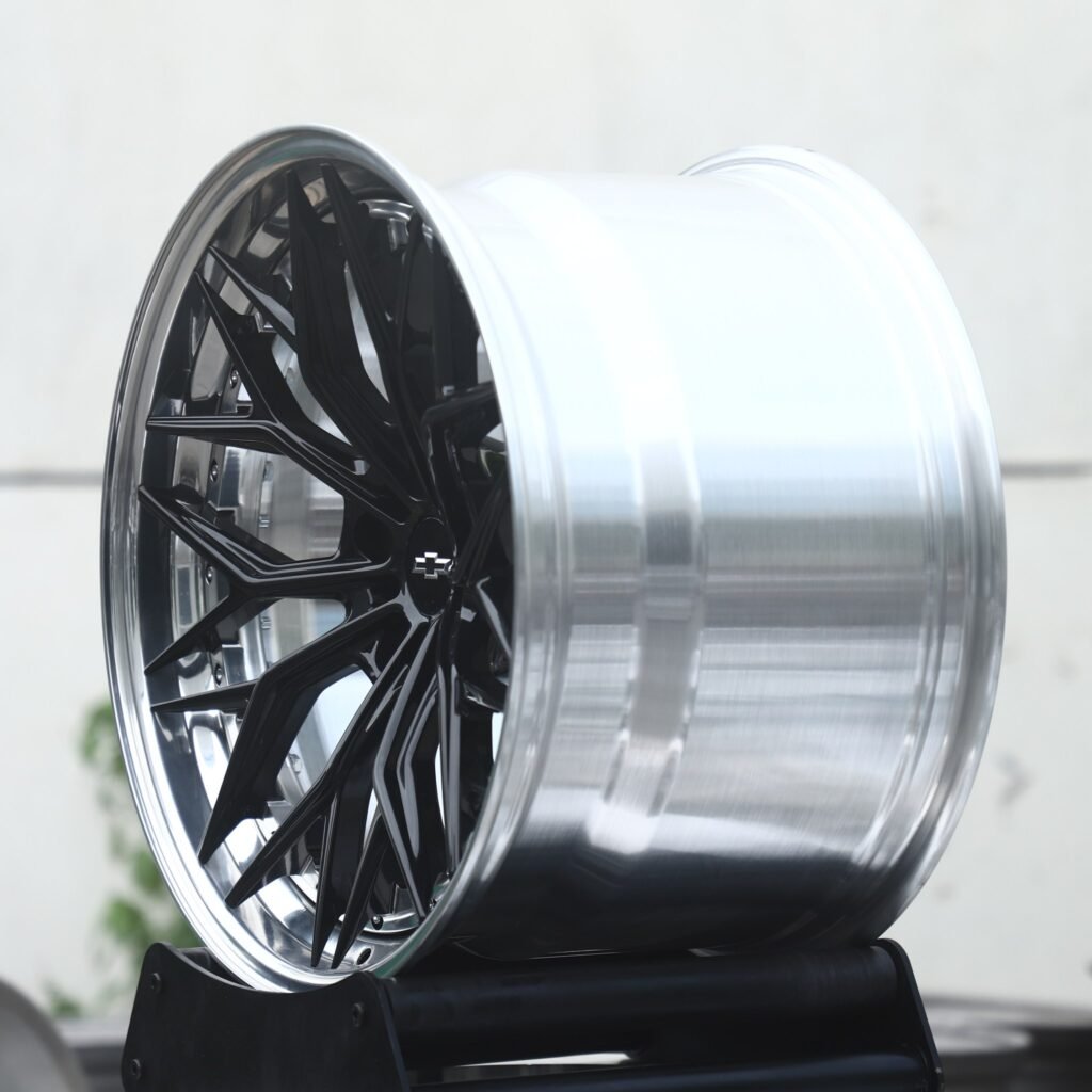 Chevrolet Corvette wheels – Gloss Black Y-Spoke Mesh 2-Piece Polished Deep Lip (Chevrolet OEM-Style), angled view