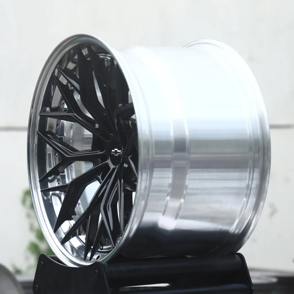 Chevrolet Corvette wheels – Gloss Black Y-Spoke Mesh 2-Piece Polished Deep Lip (Chevrolet OEM-Style), angled view