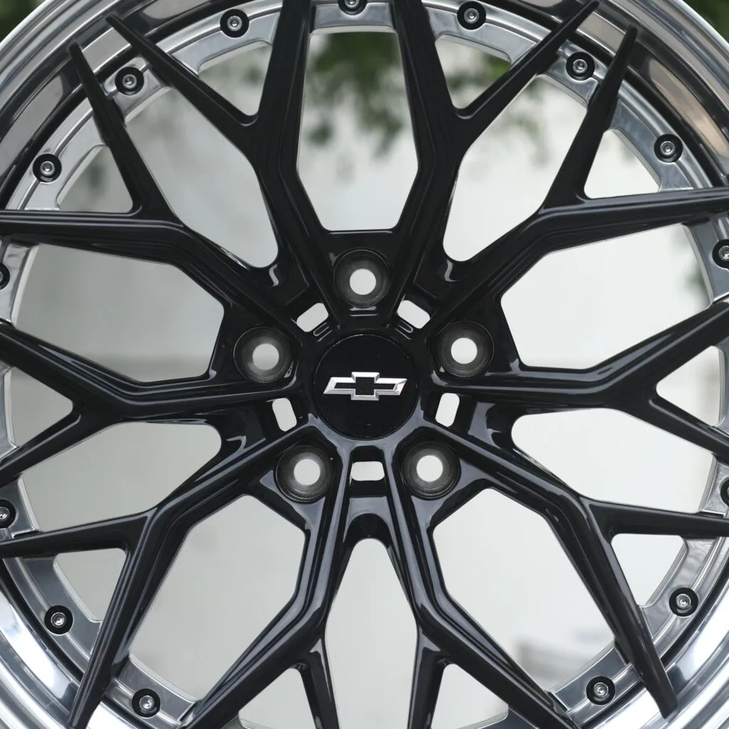 5x120 wheels – Gloss Black Y-Spoke Mesh 2-Piece Polished Deep Lip (Chevrolet OEM-Style), side view