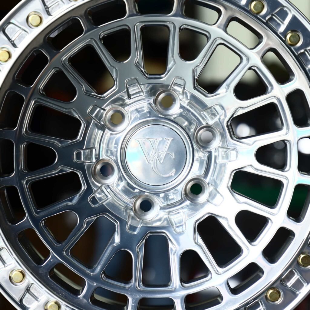 Toyota Tacoma wheels – Polished Square-Mesh Bolted Ring, lip and barrel detail