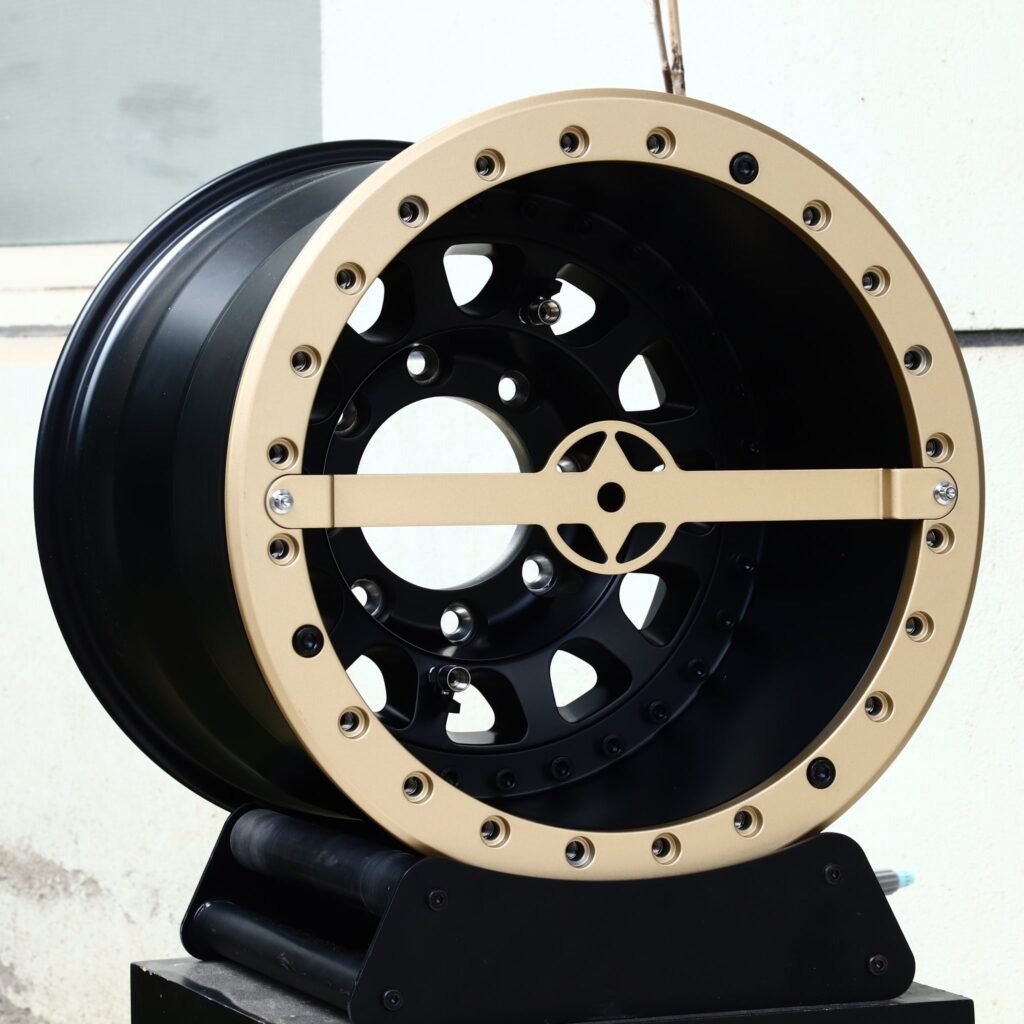 8x165.1 wheels – Black Sand Bolted Ring Cross-Bar, side view