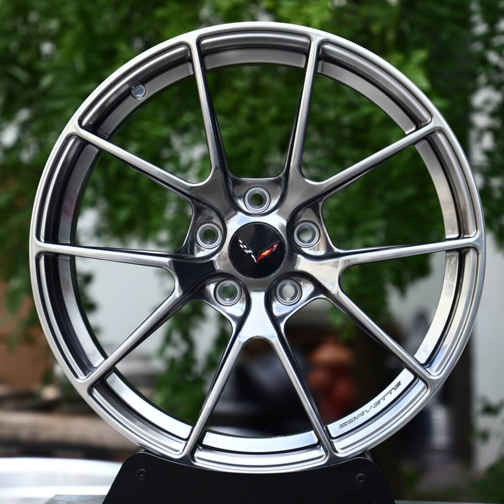 Chevrolet Corvette wheels – Black Chrome 5 Y-Spoke (Corvette OEM-Style), front view