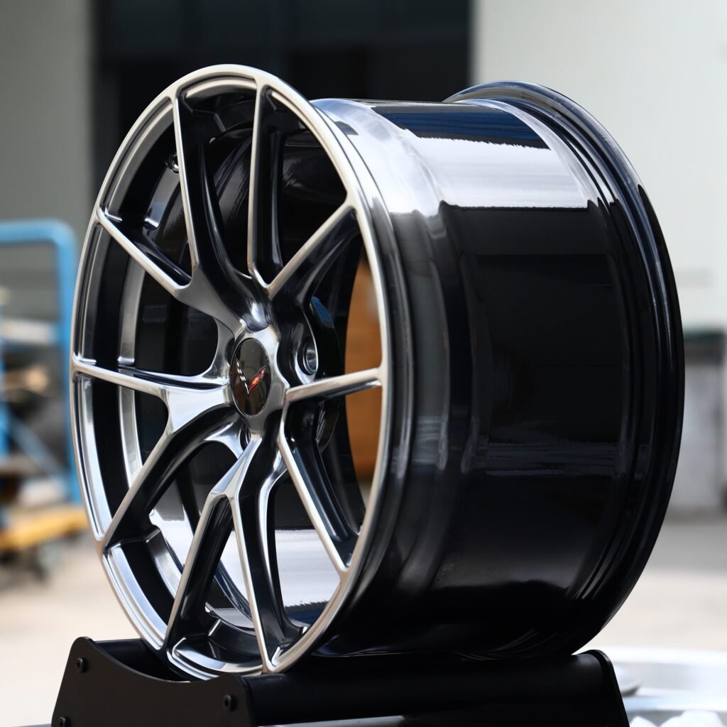 5x120.65 wheels – Black Chrome 5 Y-Spoke (Corvette OEM-Style), side view