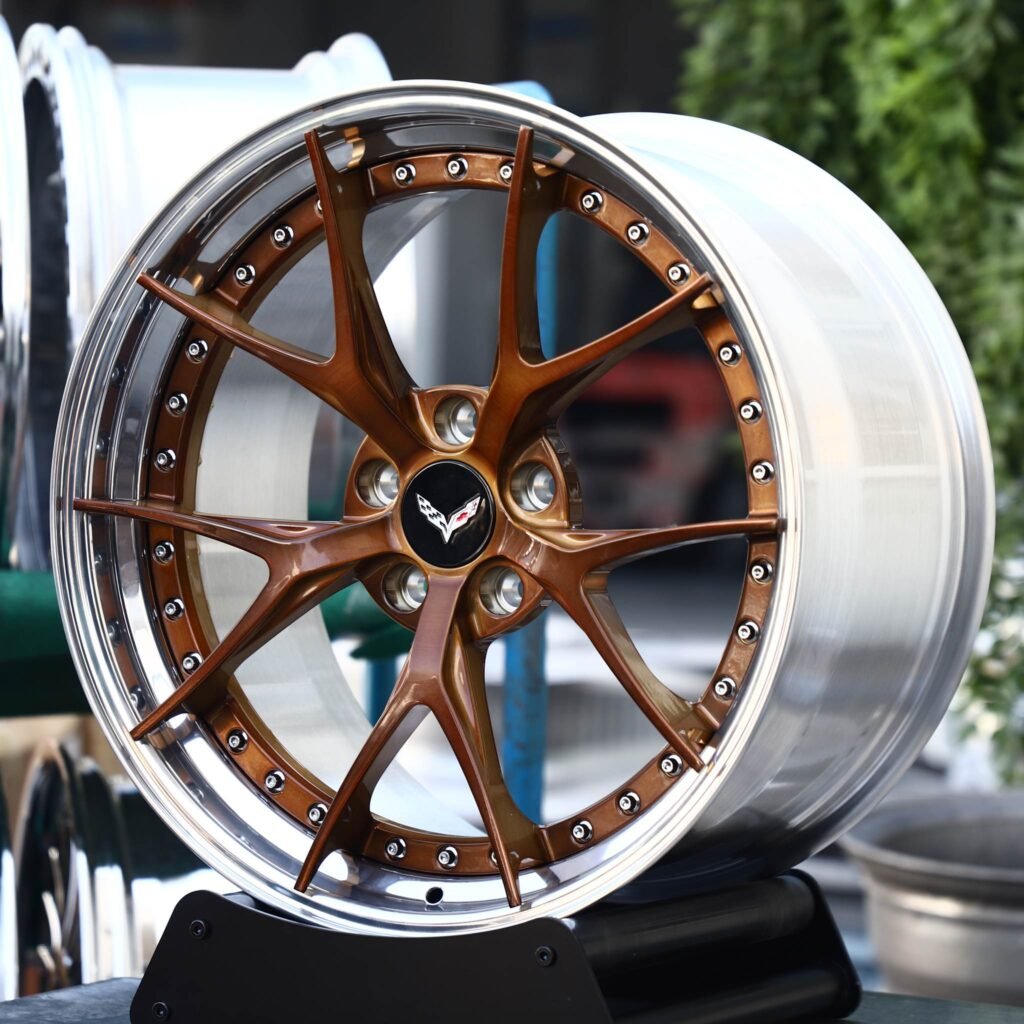 Chevrolet Corvette C7 wheels – Brushed Copper 5 Y-Spoke 2-Piece (Corvette OEM-Style), angled view