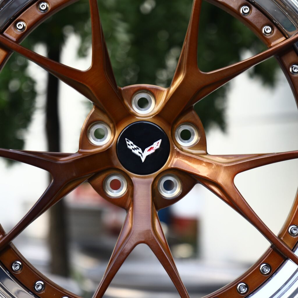 Chevrolet Camaro wheels – Brushed Copper 5 Y-Spoke 2-Piece (Corvette OEM-Style), lip and barrel detail