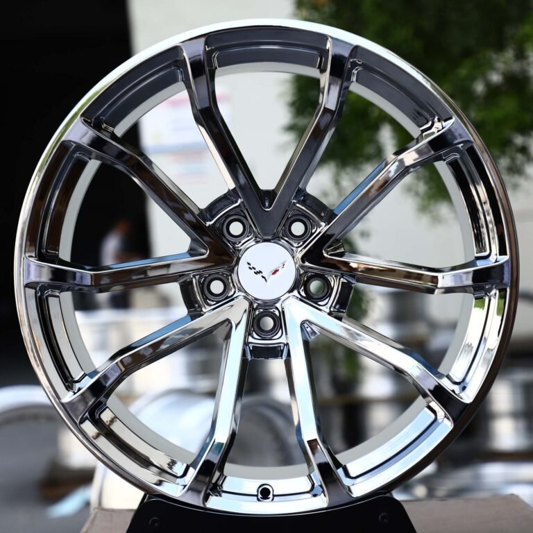 Chevrolet Corvette C8 wheels – Chrome 5 V-Spoke Concave (Corvette OEM-Style), front view