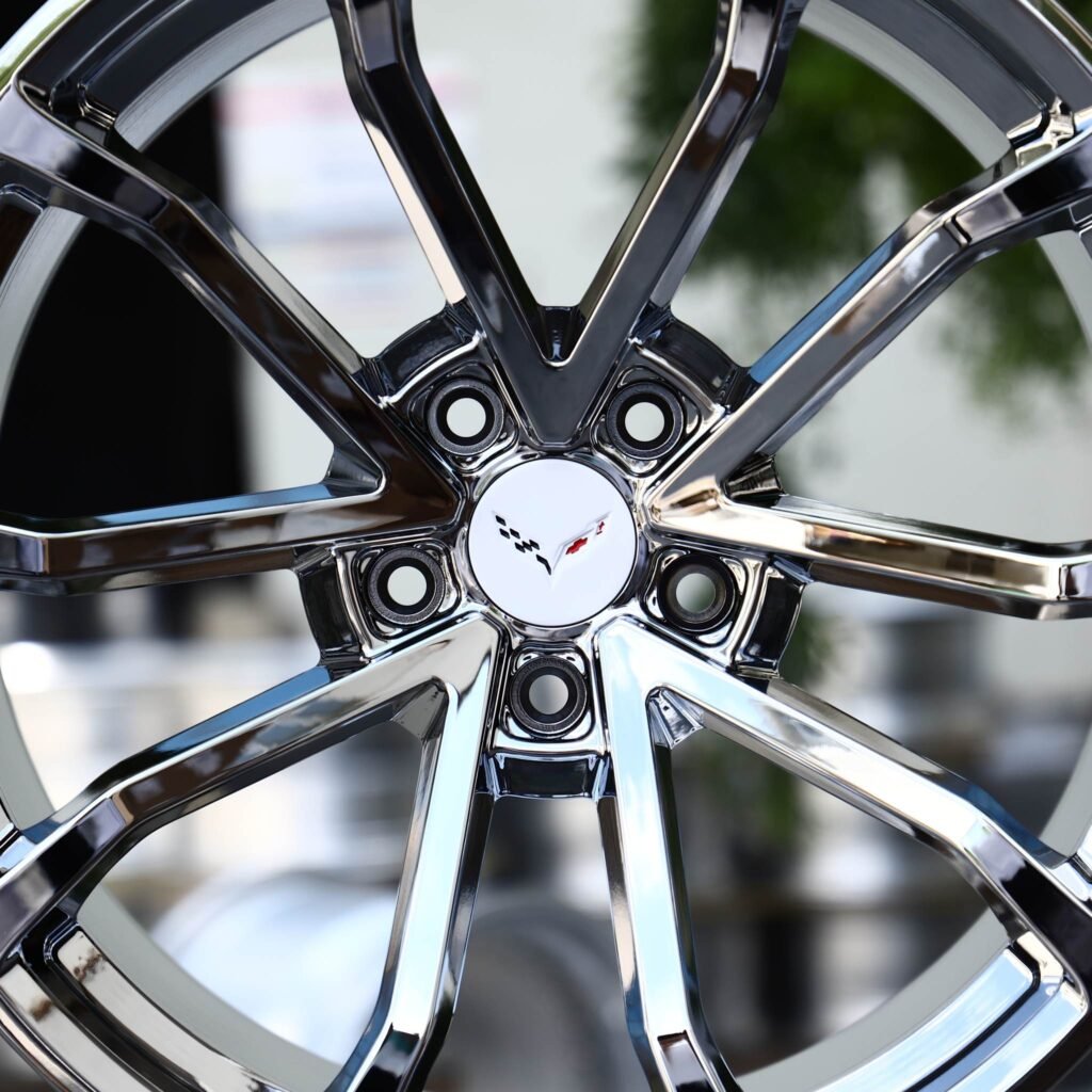 5x120 wheels – Chrome 5 V-Spoke Concave (Corvette OEM-Style), side view