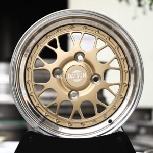 Datsun OEM-Style Gold Cross-Spoke Mesh 2-Piece Polished Lip Forged Wheels – Datsun on-DO / mi-DO Fitment (4-Lug)