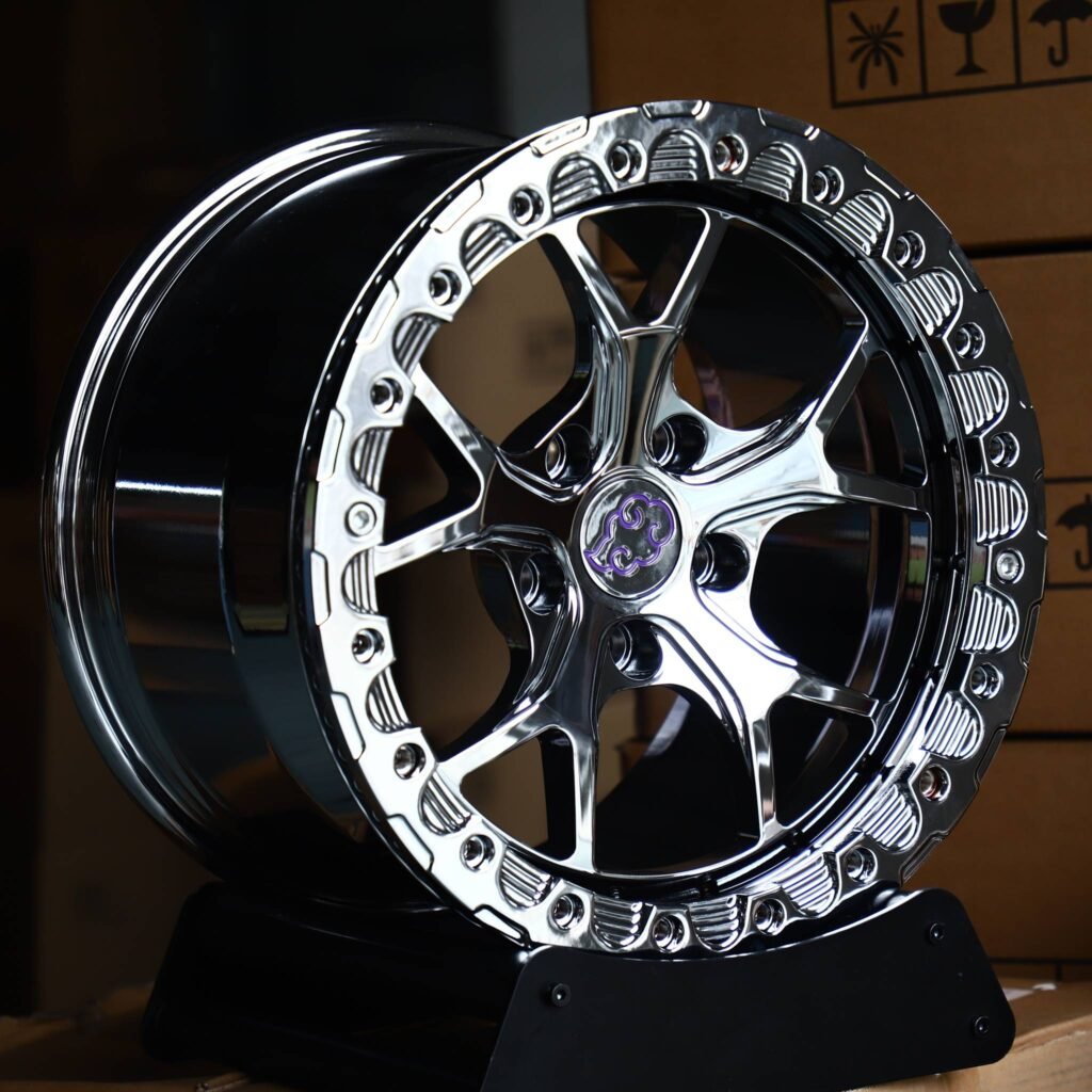 Chevrolet Camaro wheels – Chrome / Black 5 Split-Spoke, angled view