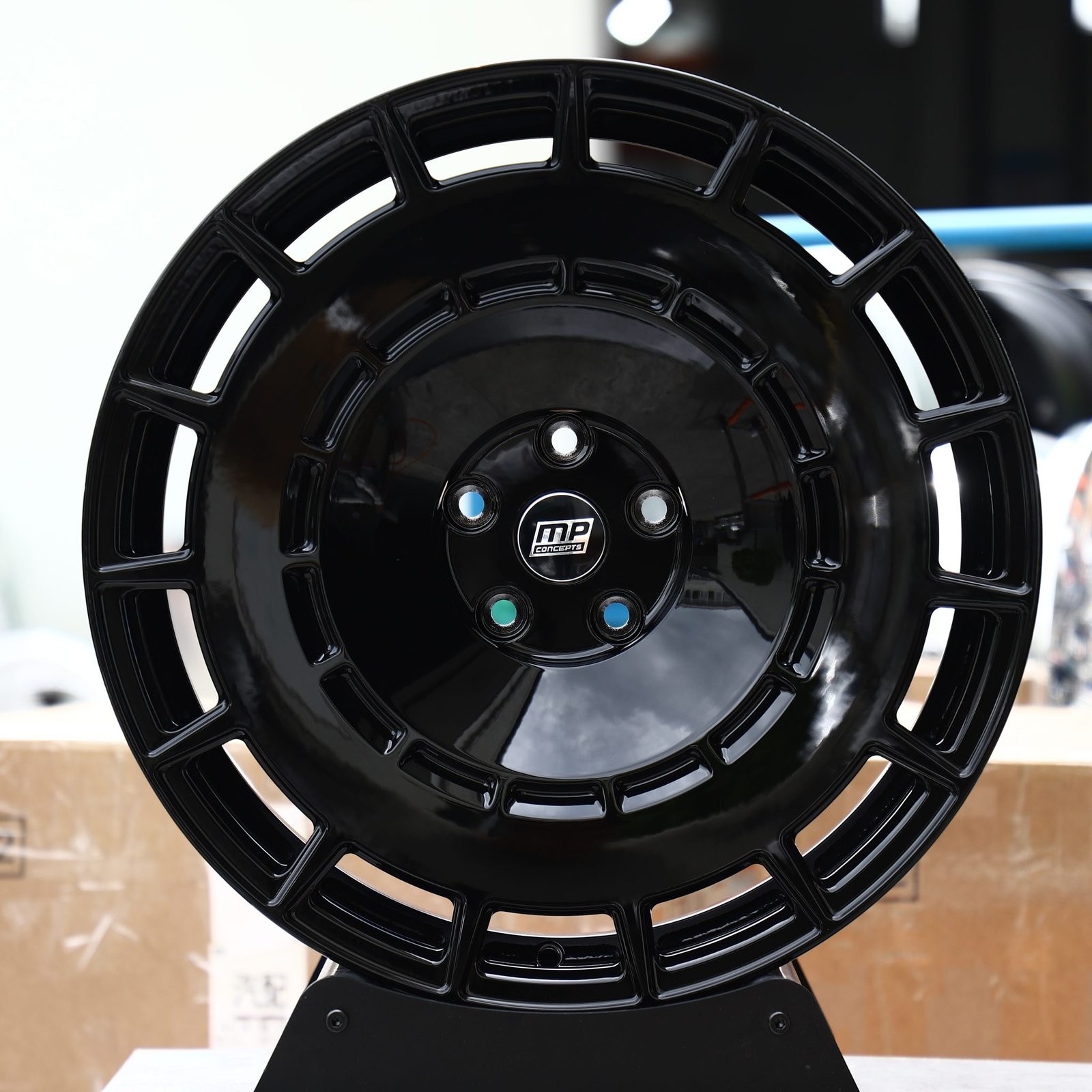 Dodge Challenger wheels – Gloss Black Slotted Turbine Disc, front view