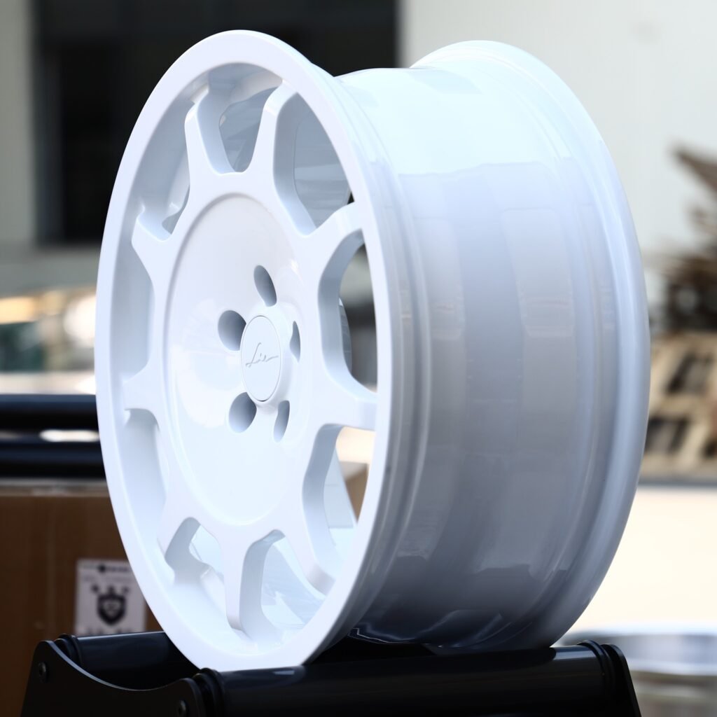 Dodge Charger wheels – Gloss White 9-Spoke Dish, angled view