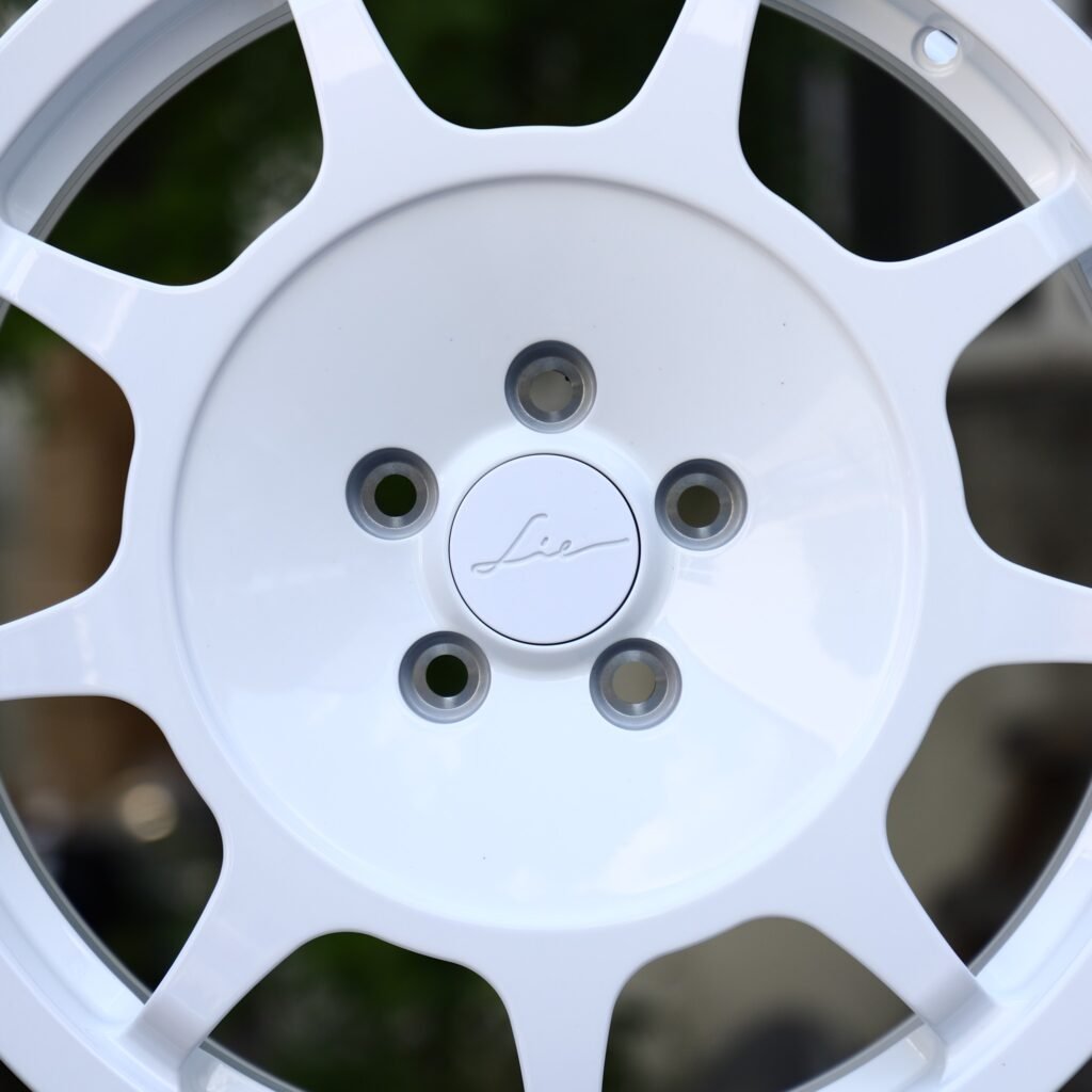 5x115 wheels – Gloss White 9-Spoke Dish, side view
