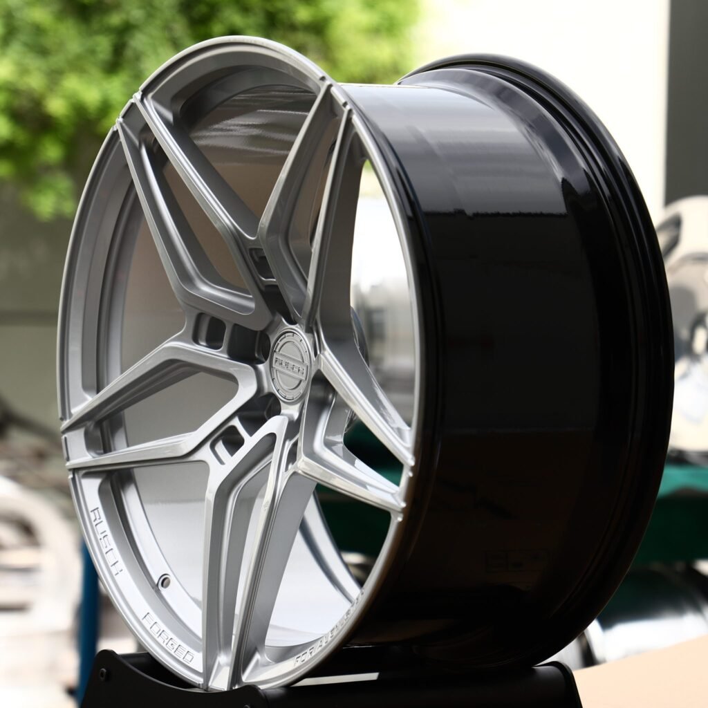 Dodge Charger wheels – Matte Silver 5-Star Twin-Spoke, angled view