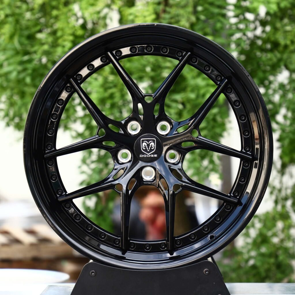 Dodge Charger wheels – 2-Piece Gloss Black Y-Spoke Riveted Lip (Dodge OEM-Style), front view