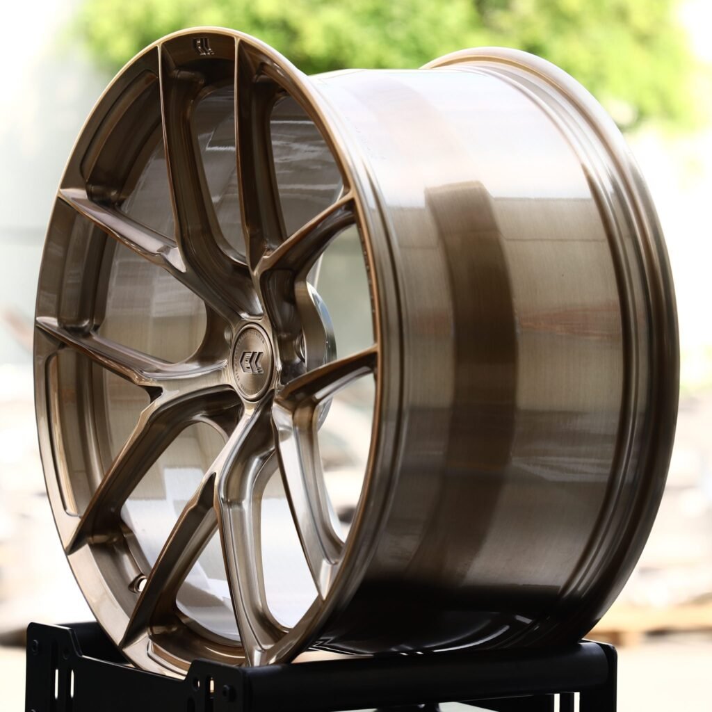 Infiniti Q50 wheels – Transparent Bronze Brushed 5 Y-Spoke (ECC-Style), angled view