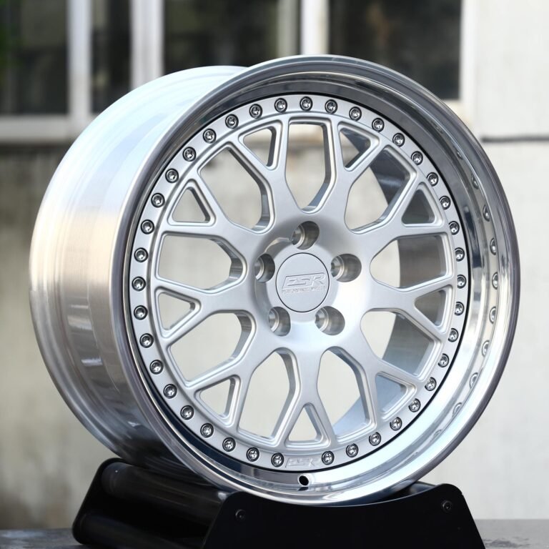 Honda Civic Type R wheels – Matte Silver Mesh 2-Piece Riveted Polished Lip (ESR-Style), front view