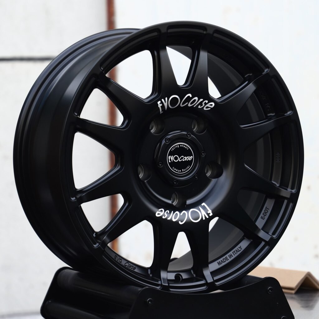 5x127 wheels – Matte Black 12-Spoke Rally (EVO Corse-Style), side view