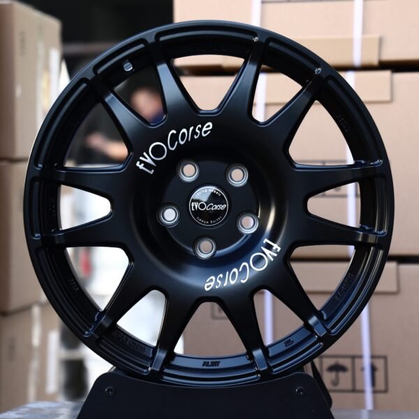 Kia Stinger wheels – Satin Black 12-Spoke Rally (EvoCorse-Style), front view