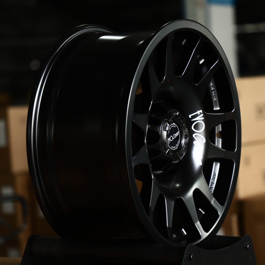 6x139.7 wheels – Satin Black 12-Spoke Rally (EvoCorse-Style), side view