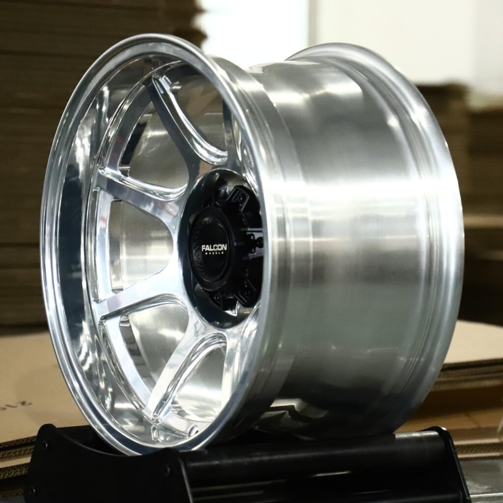 6x135 wheels – Polished 7-Spoke (Falcon-Style), side view