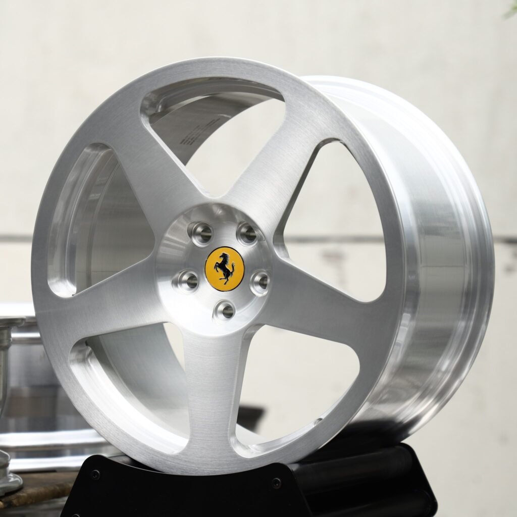 Ferrari 488 wheels – Brushed Silver 5-Spoke (Ferrari OEM-Style), front view