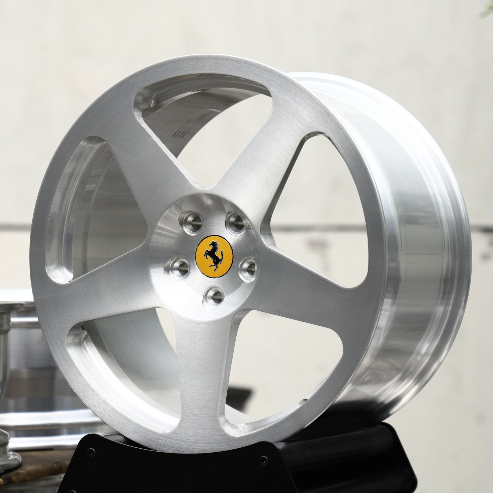 Ferrari 488 wheels – Brushed Silver 5-Spoke (Ferrari OEM-Style), front view