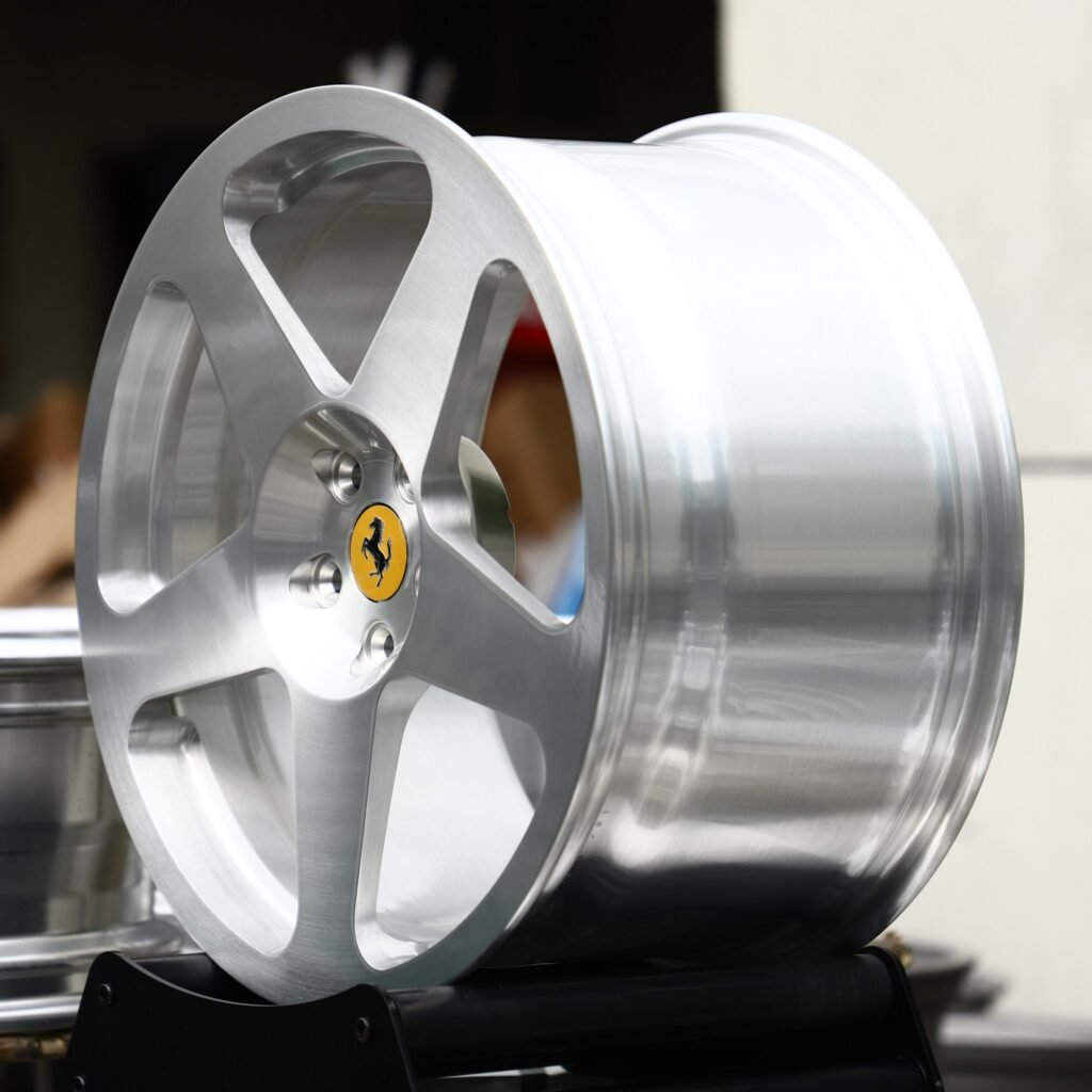 Ferrari F8 wheels – Brushed Silver 5-Spoke (Ferrari OEM-Style), angled view