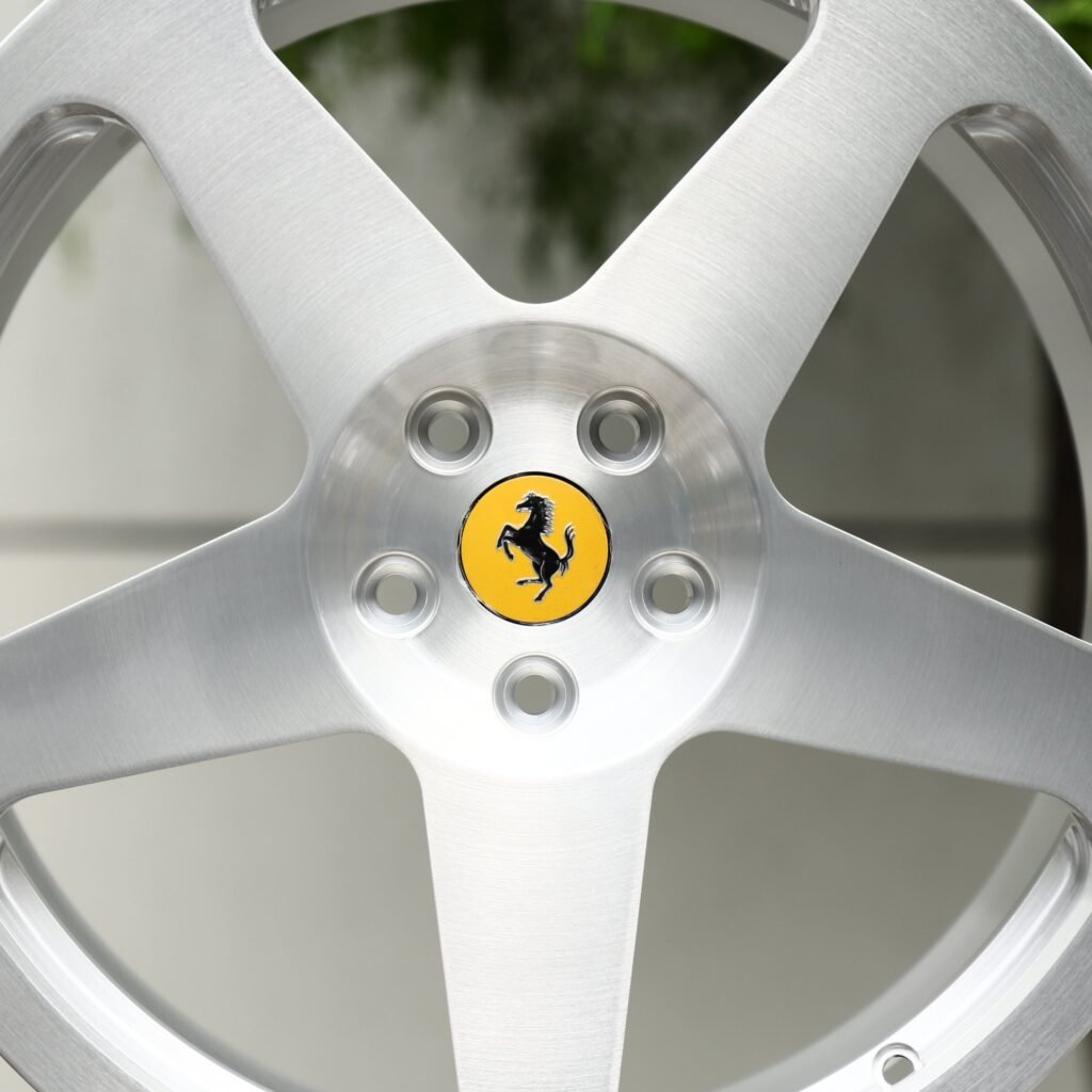 5x114.3 wheels – Brushed Silver 5-Spoke (Ferrari OEM-Style), side view