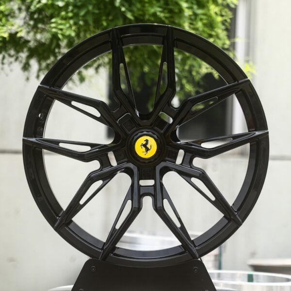Ferrari 488 wheels – Gloss Black 5 Twin-Spoke Star (Ferrari OEM-Style), front view
