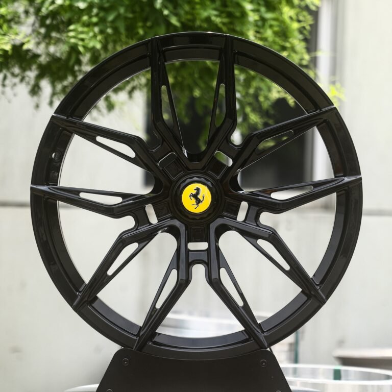 Ferrari 488 wheels – Gloss Black 5 Twin-Spoke Star (Ferrari OEM-Style), front view