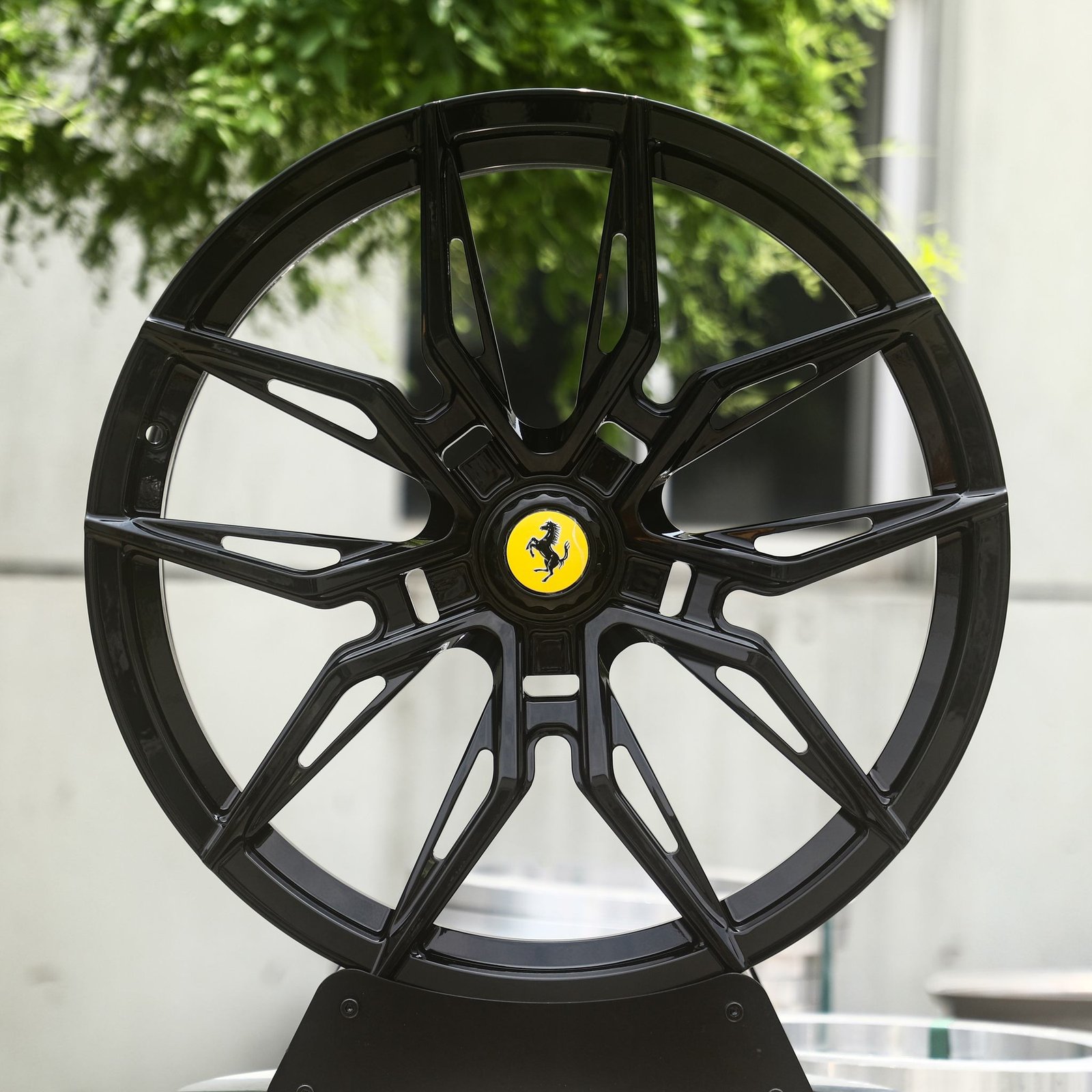 Ferrari 488 wheels – Gloss Black 5 Twin-Spoke Star (Ferrari OEM-Style), front view