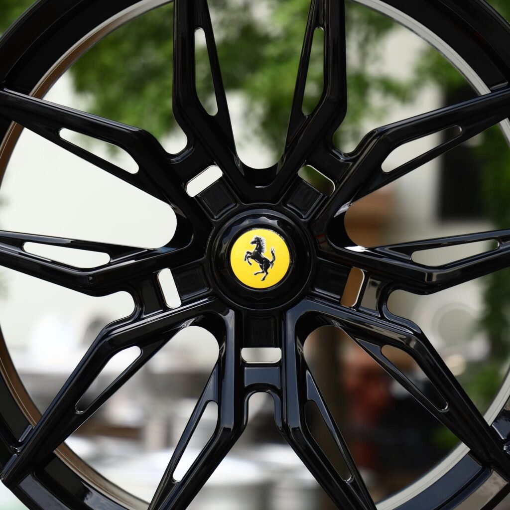 5x114.3 wheels – Gloss Black 5 Twin-Spoke Star Side-Milled (Ferrari OEM-Style), side view