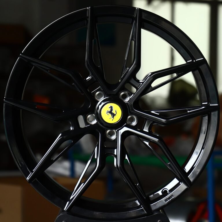 Ferrari 488 wheels – Gloss Black Multi-Spoke (Ferrari OEM-Style), front view