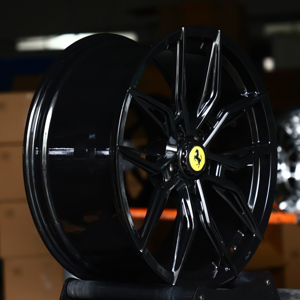 5x114.3 wheels – Gloss Black Multi-Spoke (Ferrari OEM-Style), side view