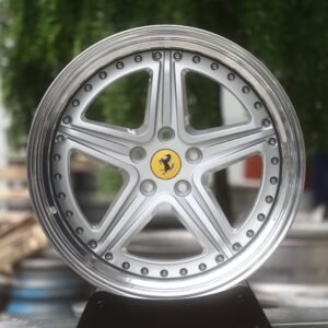 Ferrari OEM-Style Silver Split 5-Spoke 2-Piece Riveted Forged Wheels – Ferrari F8 Tributo / Roma Fitment (5-Lug)