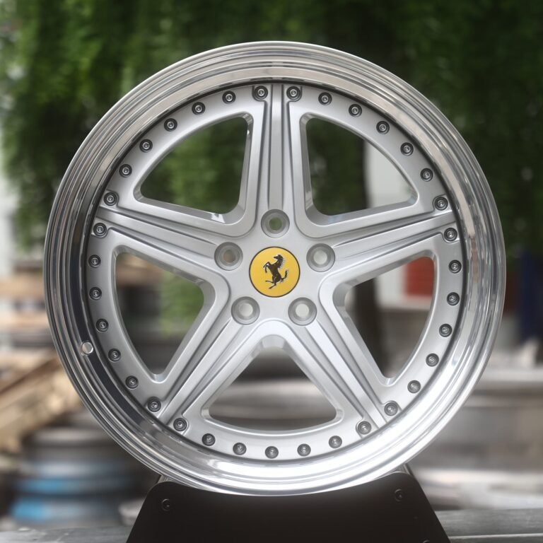 Ferrari F8 Tributo wheels – Silver Split 5-Spoke 2-Piece Riveted (Ferrari OEM-Style), front view
