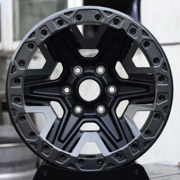 Ford Bronco wheels – Matte Black 5-Spoke Gunmetal-Ring Beadlock, front view