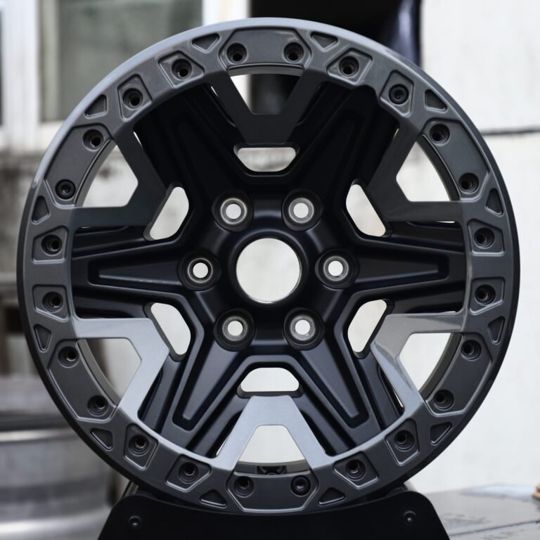 Ford Bronco wheels – Matte Black 5-Spoke Gunmetal-Ring Beadlock, front view