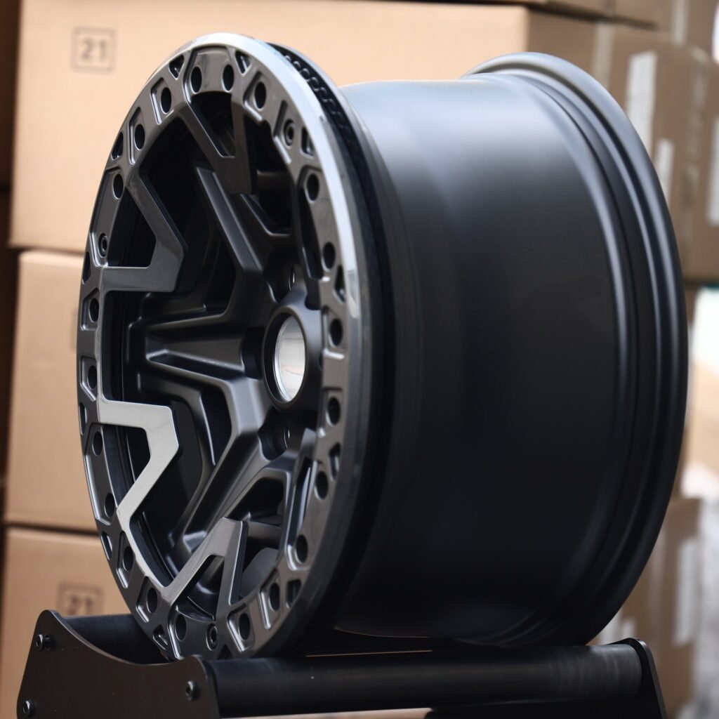 6x139.7 wheels – Matte Black 5-Spoke Gunmetal-Ring Beadlock, side view