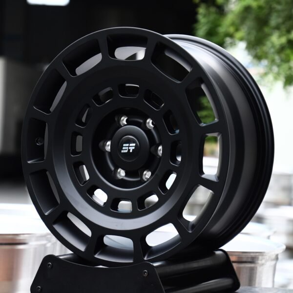 Ford Bronco wheels – Satin Black Slotted Ring, front view