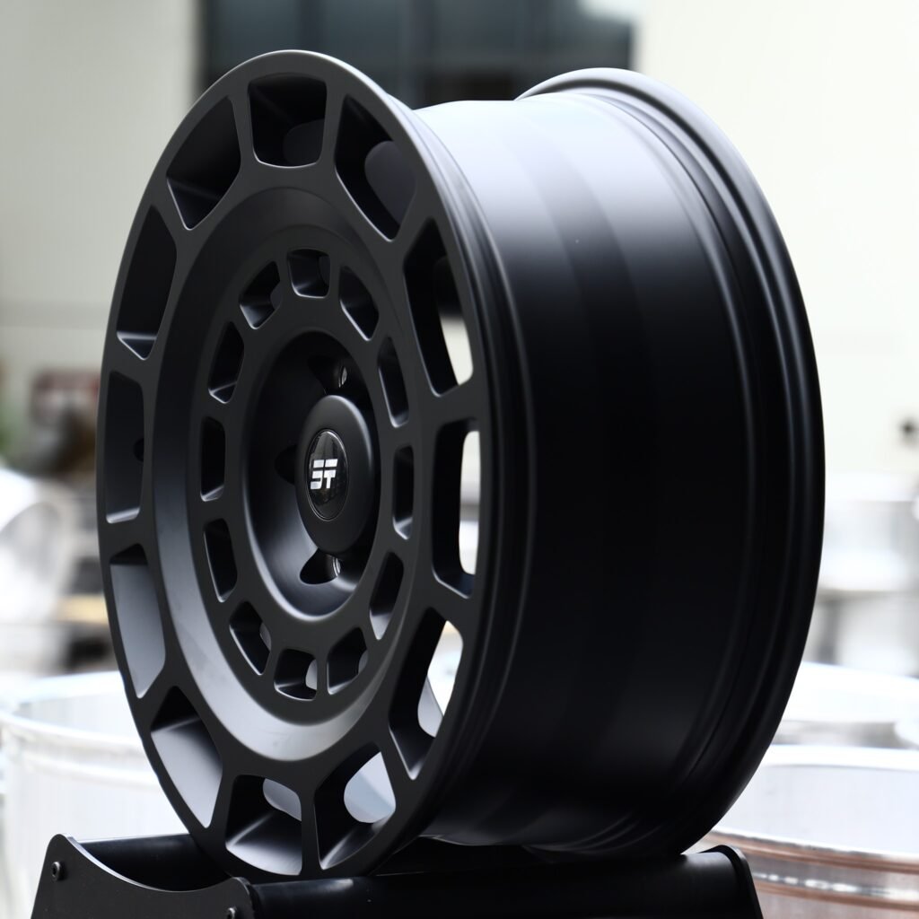 Toyota Tacoma wheels – Satin Black Slotted Ring, angled view