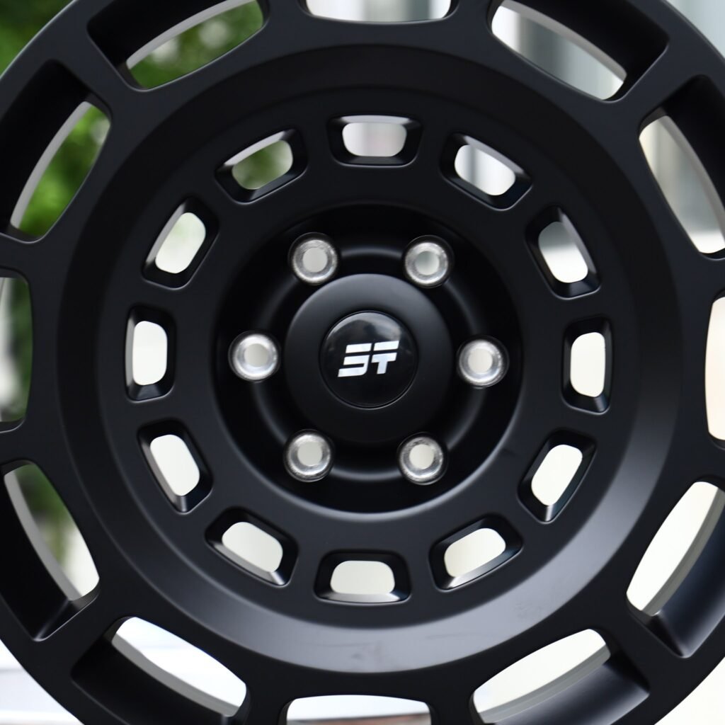6x139.7 wheels – Satin Black Slotted Ring, side view