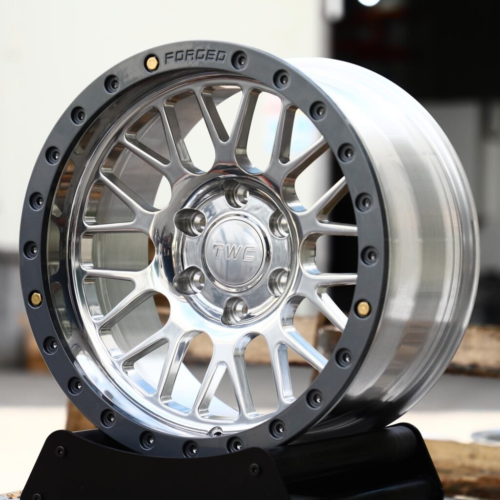 Toyota Tacoma wheels – Polished Mesh Gunmetal Bolted Ring, angled view