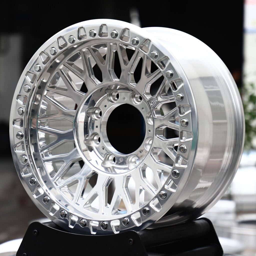 Chevrolet Silverado HD wheels – Polished Web-Mesh Bolted Ring, angled view