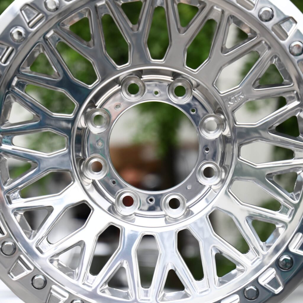 Chevrolet Silverado 2500HD wheels – Polished Web-Mesh Bolted Ring, lip and barrel detail