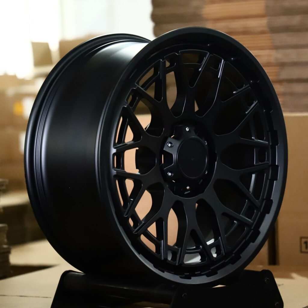 8x170 wheels – Matte Black Mesh, side view