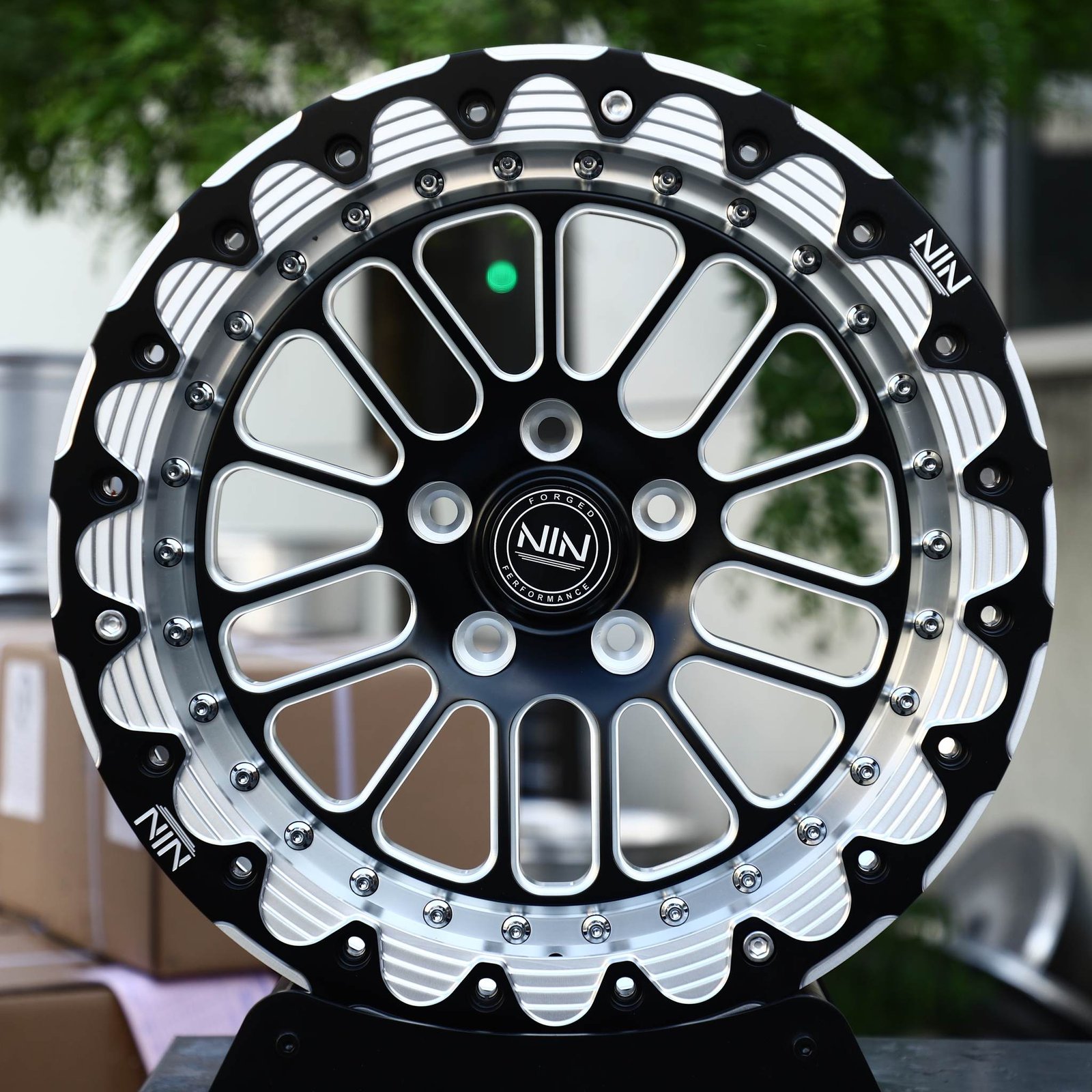 Ford Mustang wheels – Gloss Black Milled Mesh, front view